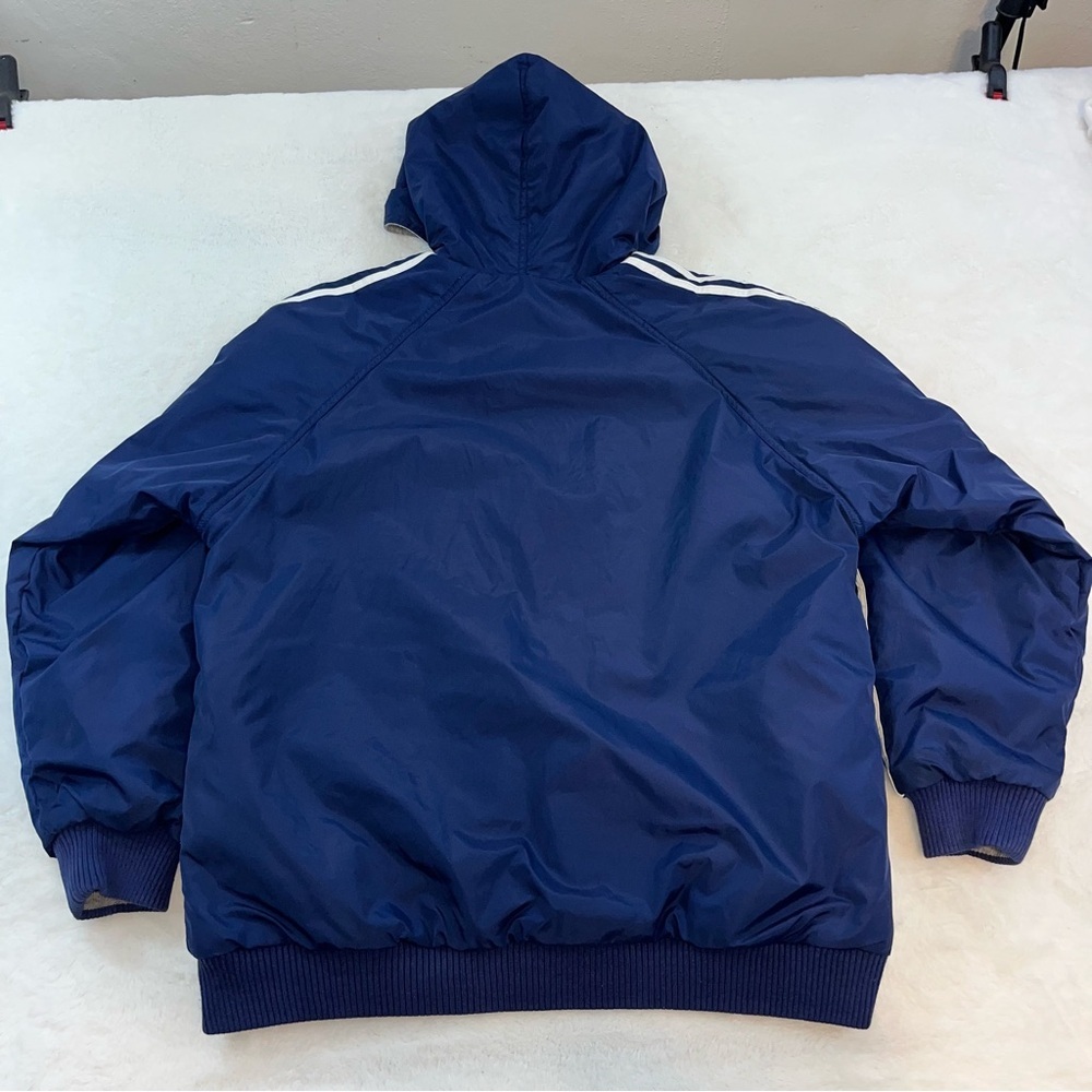 Vintage Adidas Reversible Hooded Bomber Jacket Boys XL Blue White Full Zip - Picture 10 of 16